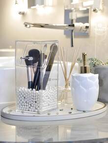 1pc Plastic Transparent Storage Box, Multifunctional Acrylic Storage Box, Desktop Pen Holder Makeup Brush Rack, Stationery Organizer Storage Box, Makeup Brush Storage Box, Desktop Beauty Tool Cosmetic Storage Bucket, Lipstick Storage Box, Pen Holder, Brush Organizer, Desktop Organizer Storage Box, Makeup Brush Storage Bucket, Back To School, Study Supplies, Cute Stationery, Campus Style, Stationery, Writing Pens, Makeup Brushes, Eyebrow Pencils - Clear - View 11