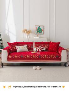 1pc Christmas-Themed Versatile Chenille Sofa Cushion, Pet-Friendly Anti-Dirty Anti-Slip Sofa Cover With Christmas Tree Design, Scratch-Resistant Sofa Protector For L-Shaped Combination Sofa And 1/2/3/4 Seater Sofa (Sold Individually) - Red - View 4