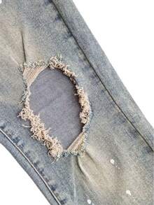 Men's Light Luxury Cowboy High Street Piercing Small Foot Slimming Jeans - 藍色 - 查看 5
