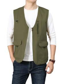 Men's Casual Outdoor Cotton Vest Lightweight Breathable Multi-Pocket Fishing Travel Vests OutwearChristmas IQWV - 04-綠色 - 查看 3