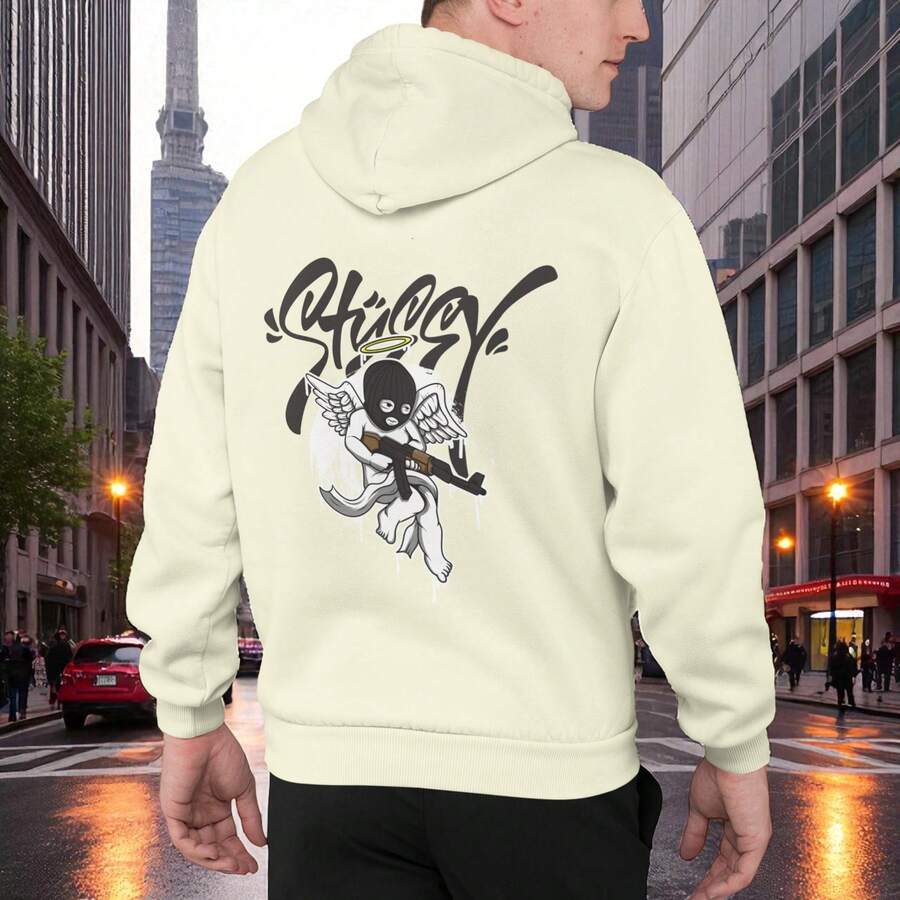 Sudadera Hoodie Stusy Angel Ladron Unisex con Capucha - Beis - Ver 1