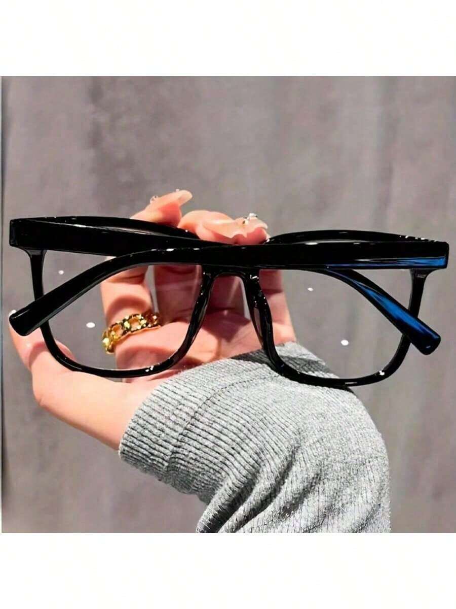 1PC Unisex Glasses - Contemporary Campus Style, Transparent Black Frame With Face-Contouring Design For Men & Women