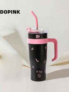 1 pieza Vaso aislado al vacío de acero inoxidable de 40 onzas con asa de pajita, taza de viaje de gran capacidad para el hogar, la oficina, regalo de Navidad, regalo de cumpleaños para amigos, regalo del Día de San Valentín - Multicolor - Ver 9