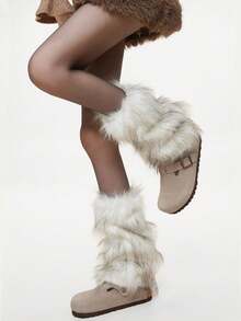 1双Y2K辣妹风毛绒保暖腿套，白色冬季亚文化JK毛绒保暖腿套，舒适保暖 - 彩色 - 查看 11
