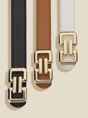 1 pieza Cinturón delgado versátil de mujer con hebilla de aleación, multicolor