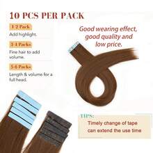 10pcs Brown Thick Tape In Hair Extensions Kanekalon Synthetic Hair 24 Inches 50g/Pack PU Seamless Tape In Extensions Silky Straight Suitable For All Women's Hair Needs