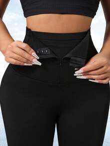 1pc High Waist Buttoned And Slimming Inner Wear With Fleece Thermal Lining - Black - View 4