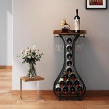 Wine Rack Freestanding Floor Mini Bar Table Wine Holder Stand Liquor Cabinet With Glass Holder Wood Tabletop 14 Bottles Floor Wine Storage For Home Bar Kitchen Living Room Patent Pending - As Pic - View 2
