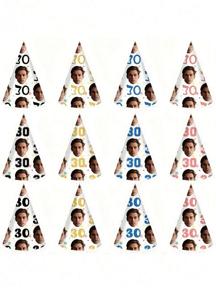 Custom Party Hats - Personalized Age & Photo Design, Celebratory Paper Headwear For 21st, 30th, 40th, 50th, 60th, 70th, 80th, 90th Sports Day,Anniversaries & Retirement, Party Accessories | Celebratory Headwear | Durable Party Hat