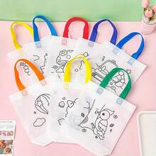 8pcs/Set Japanese Style Minimalist Cartoon DIY Pattern Graffiti Art Tote Bag, DIY Painted Document Bag - Multicolor - View 6