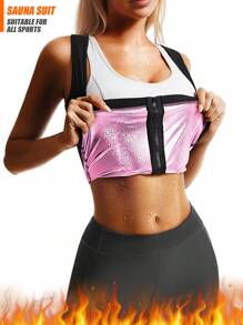 Costum de saună pentru femei - Costum de trening cu compresie ridicată, Costum de saună minimalist popular, Vestă pentru femei, Talie modelatoare, Croială strâmtă pentru fitness, Potrivit pentru sală, sport și yoga, Vestă cu fermoar pentru femei, Design cu fermoar, Îmbrăcăminte fitness nerespirabilă