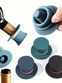 2pcs/Set Dual Sealing Silicone Wine, Beer, Champagne Bottle Stoppers & Stainless Steel Spade A Shaped Bottle Opener, Suitable For Bar, Kitchen, Soda, Beer, Wine, Cocktail Preservation, Beverage Storage, Summer Party, Halloween And Christmas Party Supplies