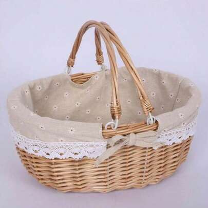 1pc Picnic Basket, Outdoor Picnic BasketSpring Outing Essential Storage Basket,Double Handle Picnic Basket, Snack FruitStorage Basket, Used For Living RoomDesktop Storage,Bedroom DecorationStorage,Classroom Office Storage, KitchenVegetable Food Storage, Tableware Storage