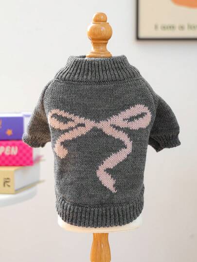 1 件宠物服装，可爱的小狗/小猫服装，带蝴蝶结的小狗毛衣，温暖舒适，韩式，灰色