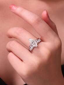 925 Sterling Silver Moissanite Ring For Women, Hypoallergenic High-End Engagement/Wedding Ring, Valentine's Day/Birthday Gift, Oxidation-Resistant Gift Box Packaging - Silver - View 3