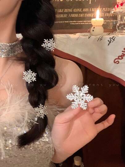10 piezas/2 piezas Clips para el cabello con forma de copo de nieve de diamante navideño, accesorios para el cabello con forma de copo de nieve de cristal brillante, decoración para coleta de princesa, clips para el cabello de fiesta navideña, regalo de Navidad