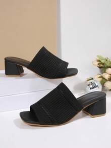 Summer Fashion Commuter Solid Color Chunky High Heel Slides
