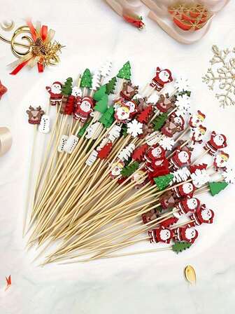 10/20 piezas Conjunto de palillos de cóctel de Navidad de madera, palillos de cóctel, pinchos de fruta para postre, diseños festivos de copos de nieve, muñecos de nieve, renos y árboles, suministros para fiestas tropicales de verano, para fiestas de vacaciones, cumpleaños, bodas, despedidas de soltera, baby shower, graduación y uso diario en el hogar