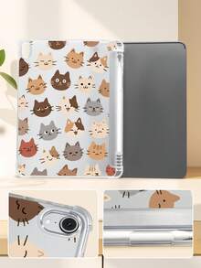 Tablet Computer Case, Cartoon Kitten Pattern, Many Interesting And Cute Kitten Emoticons, Transparent Shell With Pen Slot, Compatible With Various Models Such As IPad Air 3 (10.5 Inches), IPad Air 4 (10.9 Inches), IPad Pro11-In (M4)-2024, Etc.