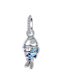 1pc Classic Petite Fashionable 925 Silver Plated Charms Including Fish, Ice Cream, Blanket, Coffee Cup, Beaded Bracelet Suitable For Daily Wear, Halloween, Parties, Girlfriend Gifts, Easter, Thanksgiving, Mother's Day
