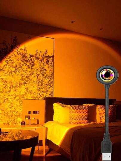 1pc USB Sunset Projection Lamp, LED Projection Night Light, Suitable For Photo Background Lighting, Romantic Ambiance Lighting, Night Light, Christmas Gift, Birthday Gift, Room Decor