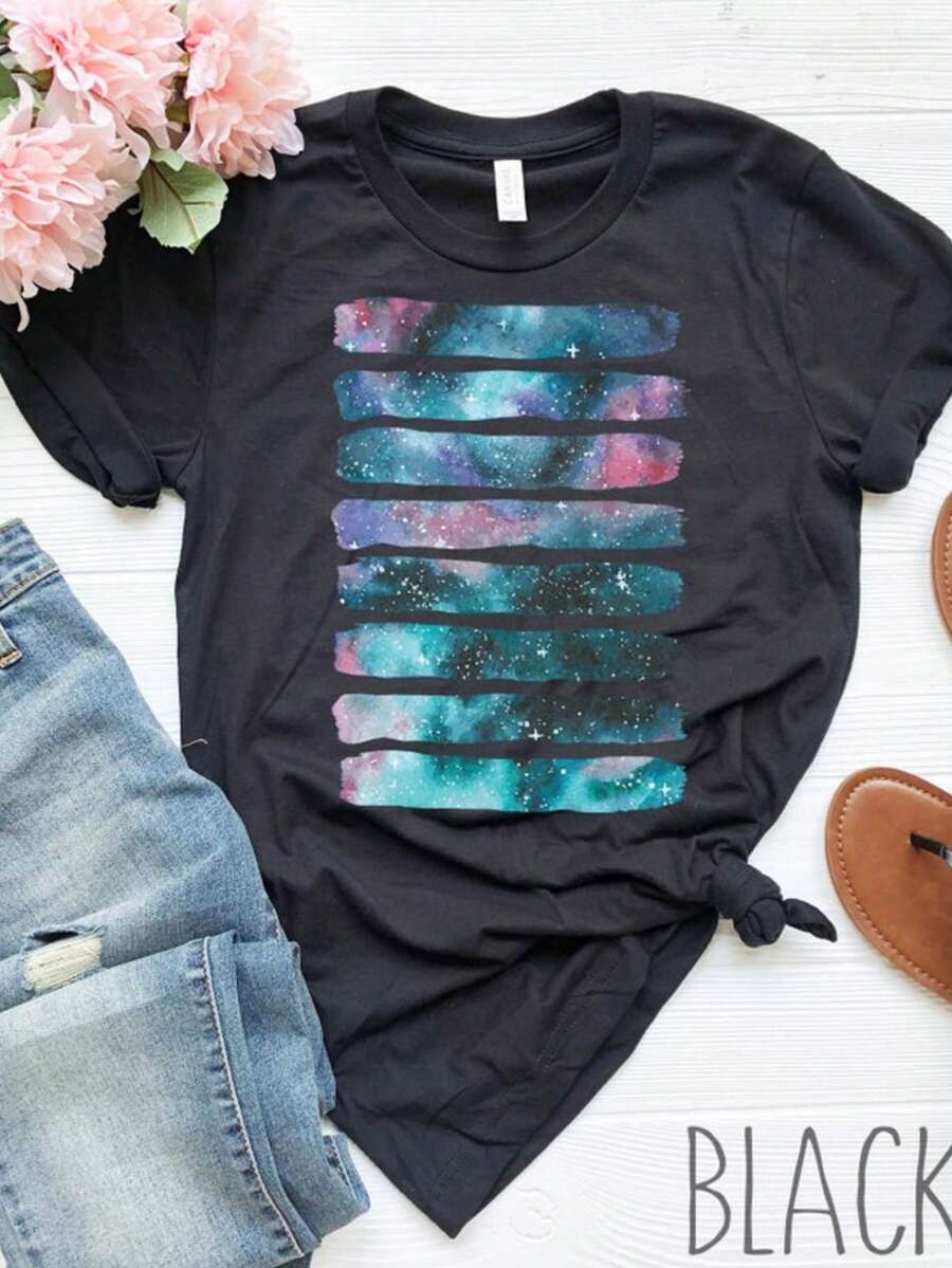 Artistic Outer Space Shirt _ Milky Way Galaxy Shirt _ Nebula Shirt _ Astronomy Shirt _ Universe Shir - 黑色 - 查看 1