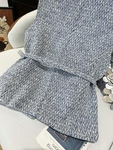 GMFP 女士优雅无袖亮片装饰背心外套，单排扣，串珠腰带，柔软斜纹软呢面料，天蓝色，适合新年/情人节穿着 - 淺藍色 - 查看 8