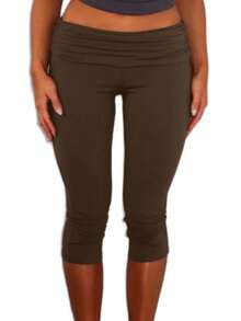 Fold Over Capri Yoga Pants For Women Low Rise Knee Length Stretch Leggings Summer Cute Going Out Crop Pants Streetwear - 摩卡棕 - 查看 1