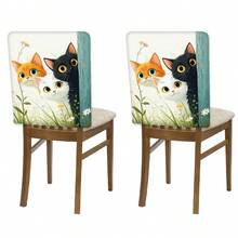 2/4/6pcs Cute Cat Pattern Linen Chair Covers, Suitable For Home Decor, Living Room, Dining Room, Garden, Hotel, Party, Washable Polyester Material Chair Seat Cushion Covers - Multicolor - View 26