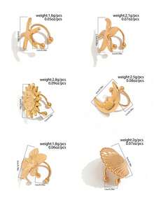 1 件复古简约时尚海洋元素金属金色海星、贝壳、太阳、月亮、花朵装饰夹式耳环，仿穿孔珠宝配饰，适合女士 - 金黃色 - 查看 7