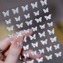 Glitter Star Heart Butterfly Design Nail Art Stickers, Self Adhesive Nail Art Decals For Nail Art Decoration, Nail Art Supplies For Women And Girls - 銀色 - 查看 6