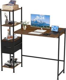 INICO Escritorio de Computadora, escritorios para Home Office con 1 Cajones y 4 Niveles de Estantes, Moderno Escritorio para Oficina en Casa, Mesa de Estudio para Laptop, Minimalista Moderno - Marrón - Ver 8