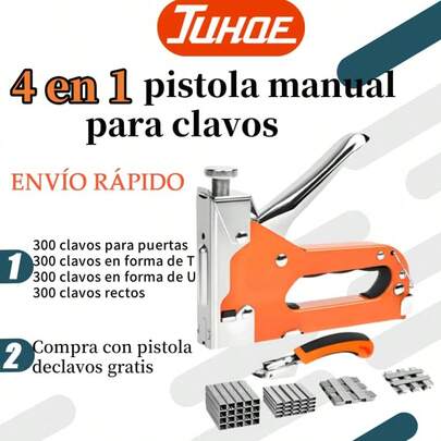 Engrapadora Pistola Para Tapiceria 4 En 1 Grapadora Manual.Pistola tapicera 4 en 1 para carpintería y tapicería Grapadora de alta resistencia Clavadora manual + juego de 1200 clavos