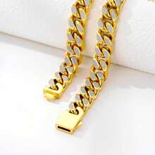 ZG YING ZHOU ZGYZ 1pc Fashionable Stainless Steel Miami 18K Gold-Plated Iced Out Reflective Cuban Link Necklace, Nightclub Wedding Accessory, Punk Retro Middle Eastern Minimalist Style Birthday Gift, Powerful Necklace Bracelet Jewelry