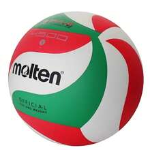 Balón de voleibol Molten V5M 4500 nº 5, color blanco/verde/rojo, uso indoor, balón profesional de alta calidad, superficie adherente, excelente rebote, ideal para entrenamiento y competencia, resistente y duradero, accesorios deportivos recomendados - Blanco - Ver 4