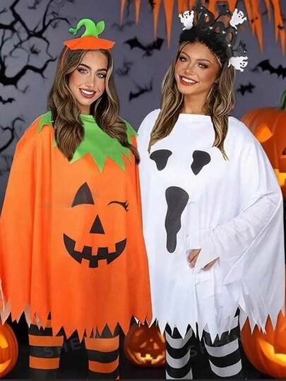 一件圣诞斗篷披风，万圣节南瓜服装，万圣节角色扮演舞台派对服装（服装为上衣，均码，长度约75厘米）