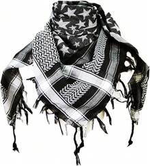 Premium Shemagh Neck Scarf, Fashionable Accessory - Star - Black/Grey - View 1