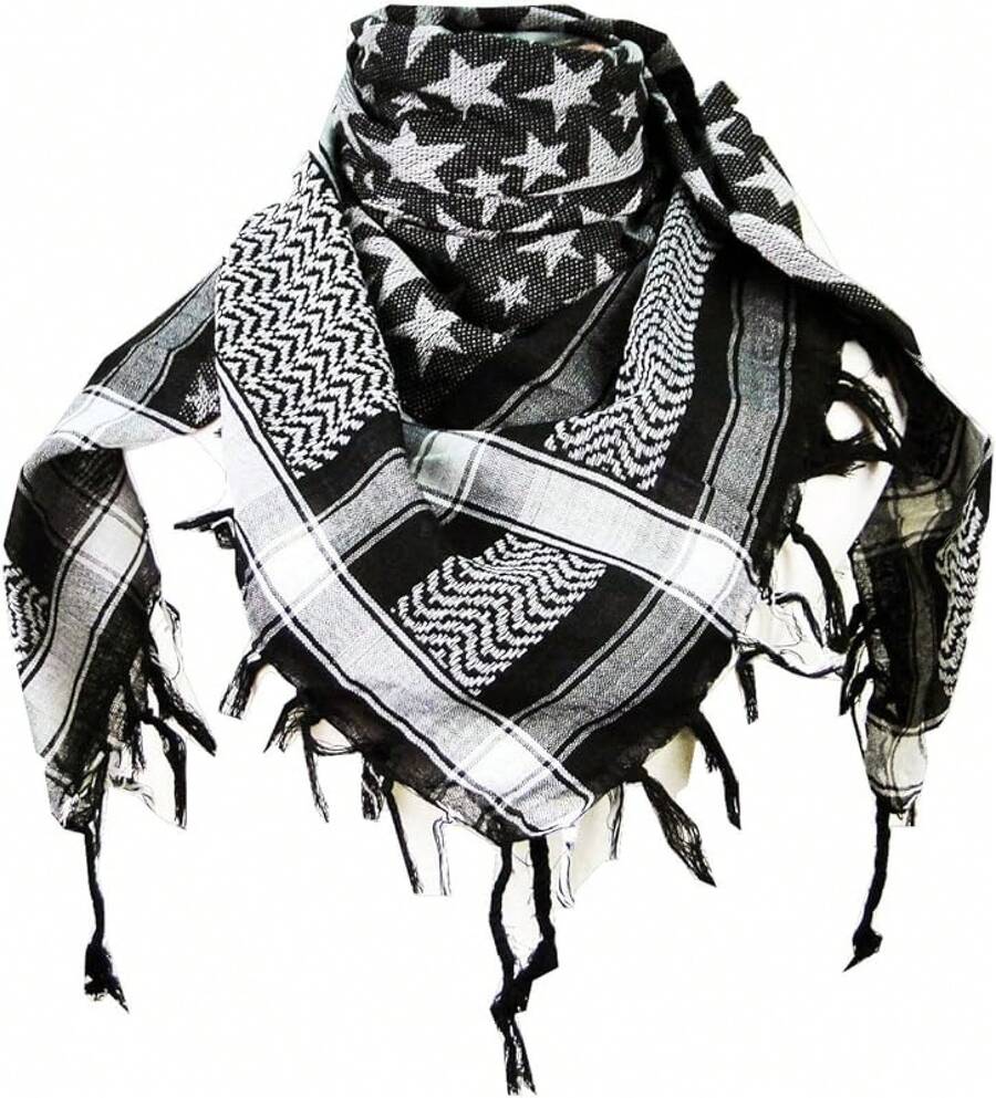 Premium Shemagh Neck Scarf, Fashionable Accessory - Star - Black/Grey - View 1