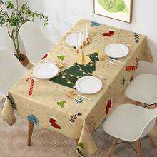 Față de masă din poliester ușor, cu model de pom de Crăciun, dreptunghiulară/pătrată, impermeabilă, anti-ride, pentru decorarea interiorului și exteriorului, dormitorului, băii, bucătăriei și sufrageriei, pentru cadouri de Crăciun, petrecere de ziua de naștere, decor de picnic de sărbători, toamna și iarna