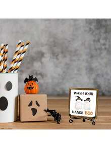 1PC Halloween Bathroom Door Decoration - Wash Hand Boo Decoration With Cute Witch Hat Ghost, Rustic Wood Hanging Sign With Metal Hook For Indoor/Outdoor Hanging - Spooky Home, Party Or Halloween Gift Decoration - No Batteries Required, Fun Holiday Design, Wooden Construction