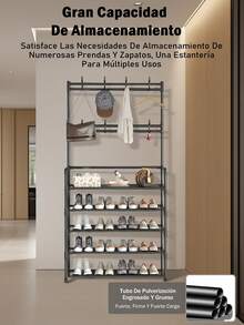 Shoe Rack Shoe Organizer Multifunctional Coat Rack, Shoe Rack For Closet, Coat And Shoe Rack, Space-Saving Entryway Furniture, Easy To Assemble, Multifunctional Storage Solution, For Various Home Settings - Black - View 4