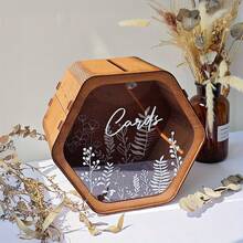 1pc Rustic Wooden Wedding Card Box With Slots, Large Size, Elegant Floral Design And Thank You Message, Suitable For Reception Gifts And Celebration Events, Great For Holiday Parties, Bridal Showers, Birthdays And Graduations, Wedding Decor