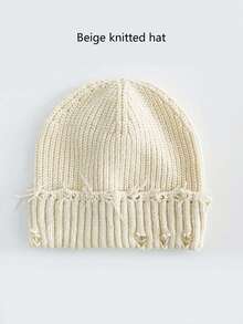 1 件男女通用纯色街头风格磨损针织帽，温暖户外时尚情侣/学生针织帽，适合日常穿着，秋冬