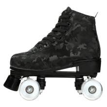 YYW Roller Skates For Women And Men Cowhide High-Top Shoes Classic Double-Row Roller Skate Four-Wheel Roller Skates For Men Girls Unisex Christmas(Camouflage Black Wheel Model) - 迷彩閃光輪 - 查看 4