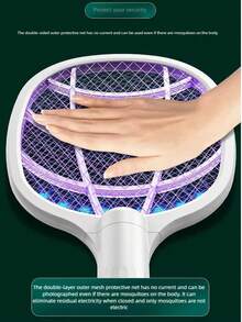 OBOVAY 2pcs Electric Mosquito Swatter, 2-In-1 UV Mosquito Killer Racket, USB Rechargeable Electric Fly Swatter With Charging Base, Effective Indoor And Outdoor, 500mAh - Random Color - View 8
