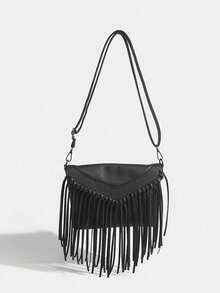Retro Street Style Fringe Multi-Layer Crossbody Bag For Street, Party, Gathering, Y2k Bag, Gothic Punk Bag For Women, 2000s Fashion Style Bag For Women - 黑色 - 查看 2