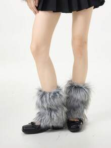1双Y2K辣妹风毛绒保暖腿套，白色冬季亚文化JK毛绒保暖腿套，舒适保暖 - 彩色 - 查看 12