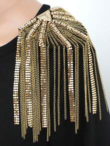 1pc Handmade Glass Crystal Copper Triangle Brooch Pin With Iron Chain And Aluminum Mesh Chain, Suitable For Western Women's Outfits, Fashionable Accessory For Parties, Holidays And Elegant Daily Wear - Yellow Gold - View 12