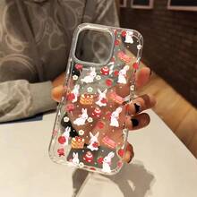 Funda creativa para teléfono Conejo lindo con pastel de fresa Funda transparente para iPhone 16 11 15 14 13 12 Pro Max Plus Regalos de cumpleaños para mujeres, niñas, hijas Funda suave a prueba de golpes para niñas y mujeres - 1 pieza - Ver 4
