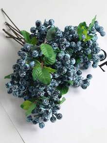 3/8/10 Pcs Blueberry Berry Simulation Plants, Plastic Berry Stems, California Blueberry Fake Berries, Suitable For Room Decoration, Mother's Day Gifts, Home Decoration, Flower Decoration, Bedroom Decoration, Holiday Decoration, Halloween, Thanksgiving, Christmas Decoration, Wedding And Engagement Decoration, Valentine's Day, Graduation Ceremony - Blue - View 6